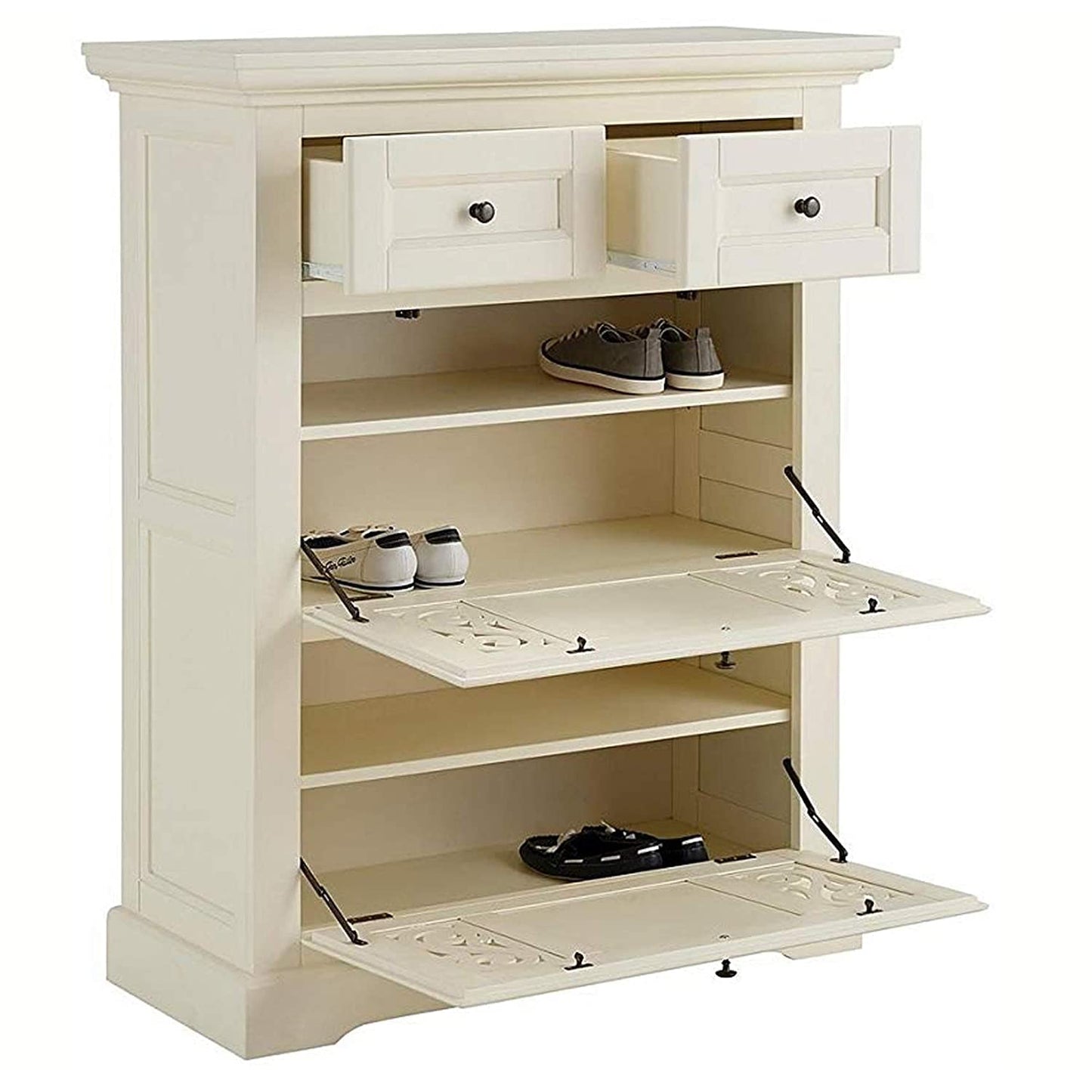 APRODZ Mango Wood Preto Shoe Cabinet for Home | Shoe Rack Organiser | White Finish