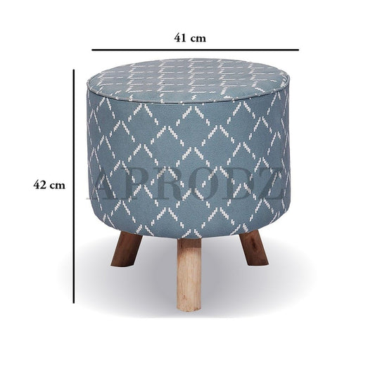 Upholstered and Steel Frame Puffy Stool Grass Green Fabric + Black Powdercoated - Set of 2