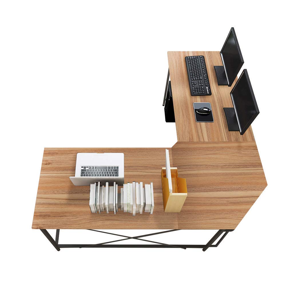 Aprodz Duane 59 x 59 inches Large L-Shaped Desk Computer Desk L Desk Office Desk Workstation Desk, Oak