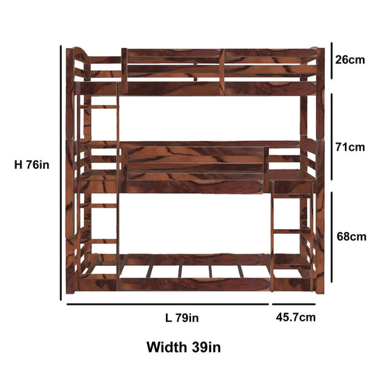 APRODZ Single Size Ipsotu Sheesham Wood Bunk Bed for Bedroom (Rosewood - Brown)