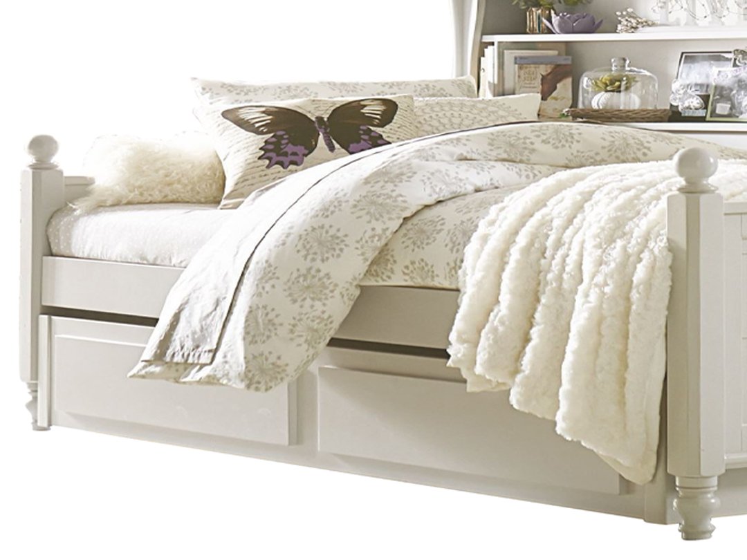 APRODZ Solid Wood Holroyd Daybed with Trundle Bed & with Bookcase on Headboard for Kids Room