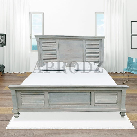 Elmore Mango Wood Bed for Bedroom Furniture (Whitewash Finish)