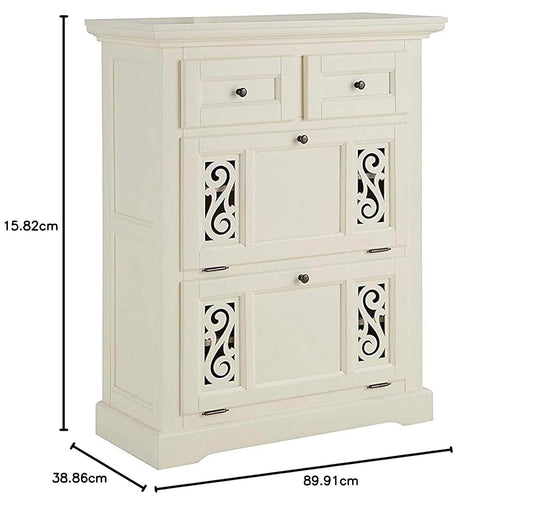 APRODZ Mango Wood Preto Shoe Cabinet for Home | Shoe Rack Organiser | White Finish