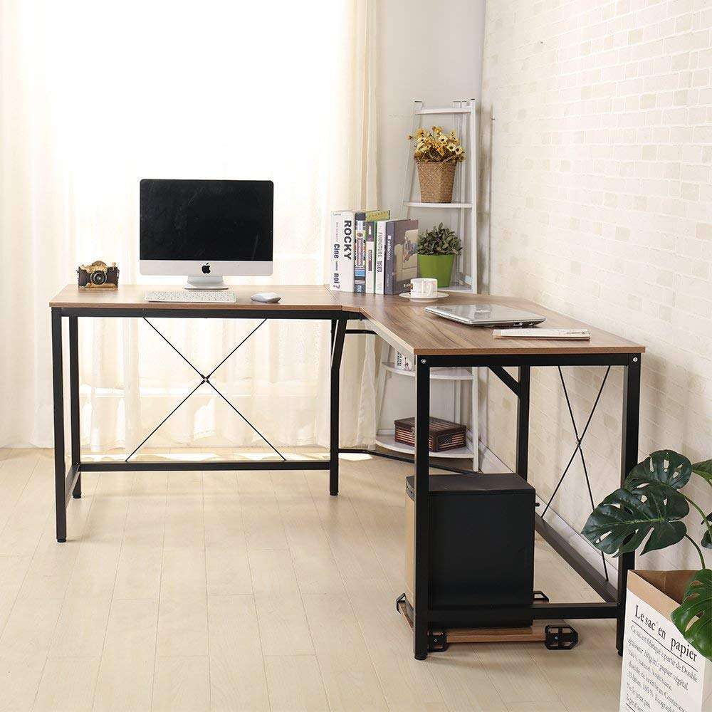 Aprodz Duane 59 x 59 inches Large L-Shaped Desk Computer Desk L Desk Office Desk Workstation Desk, Oak