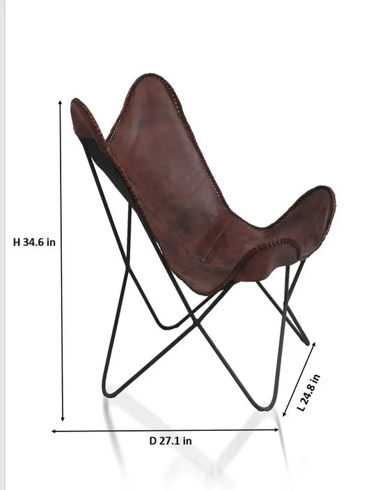 Butterfly Chair with Genuine Leather Upholstery | Modern Accent Lounge Chair | Stylish Metal Frame Relaxing Chair