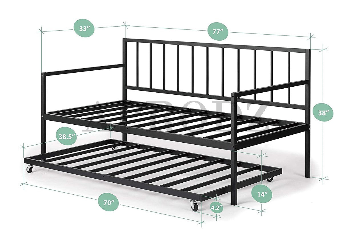 Suniz Twin Size Metal Daybed with Trundle Bed