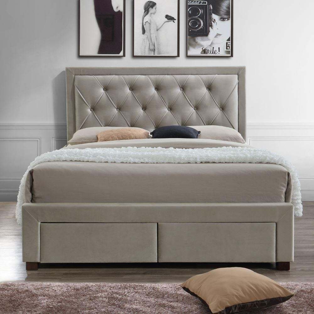 Jere Upholstered Bed with 4 Drawers for Bedroom (Suede Fabric Upholstery - Grey)