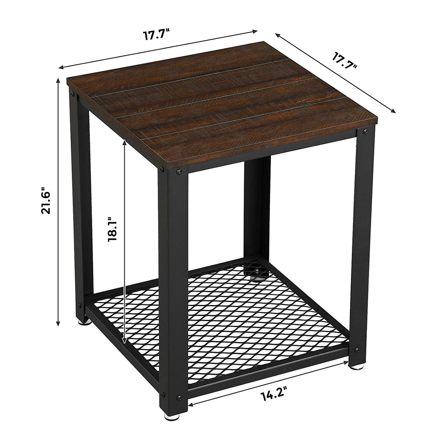 Nightstand and End Table with Mesh Shelf, Sturdy Metal Frame | Industrial Side