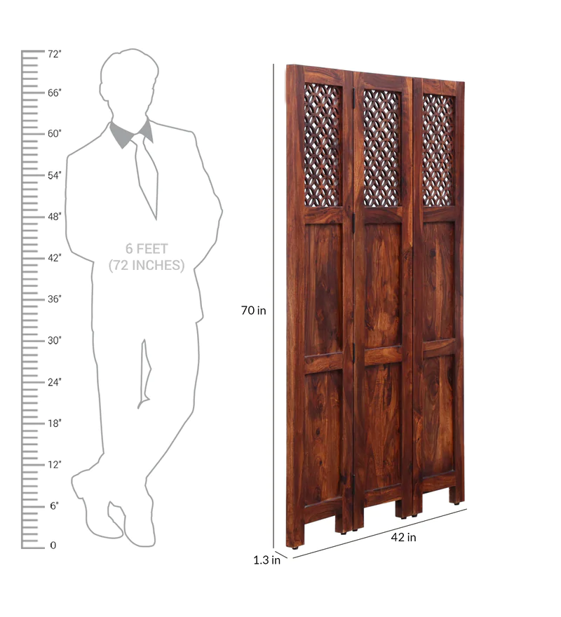 Durque 3 Panel Room Divider - Honey Oak