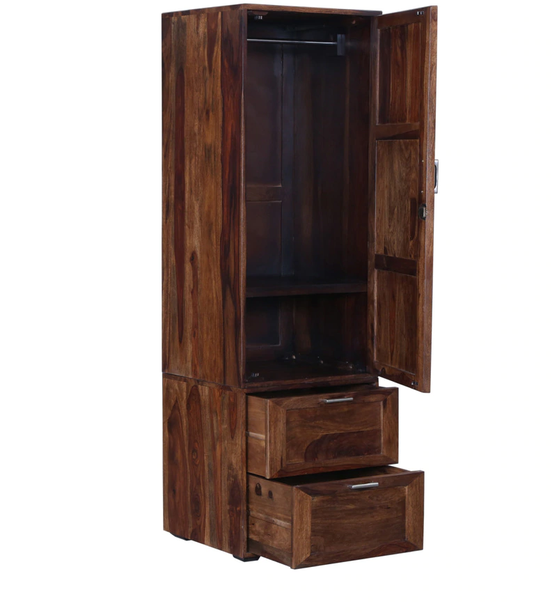 Durque Sheesham Wood Single Door Wardrobe- Provincial Teak Finish