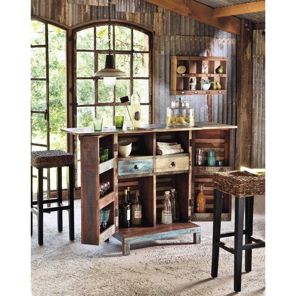 APRODZ Reclaimed Wood Wine Holder Storage Stylish Bar Cabinet for Living Room | Multi-Color
