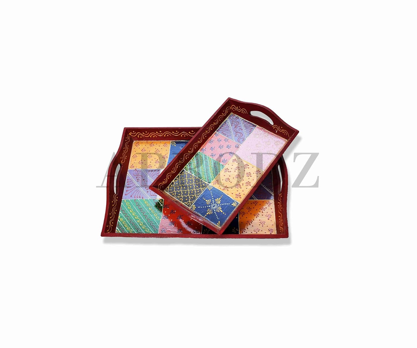 Aprodz Wooden Tray, 2-Piece Set, Service for 6 (Multicolour)