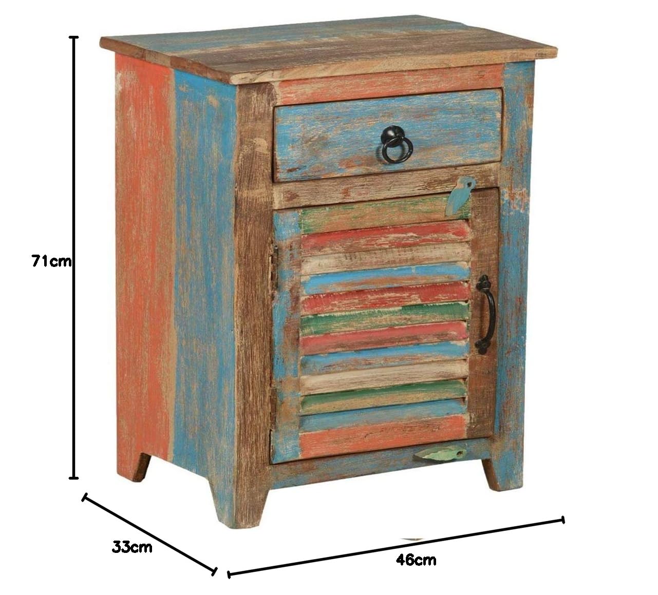 Mango Wood Colgula One Door and One Drewer Selves Bedside Storage Table for Bedroom | Brown Finish