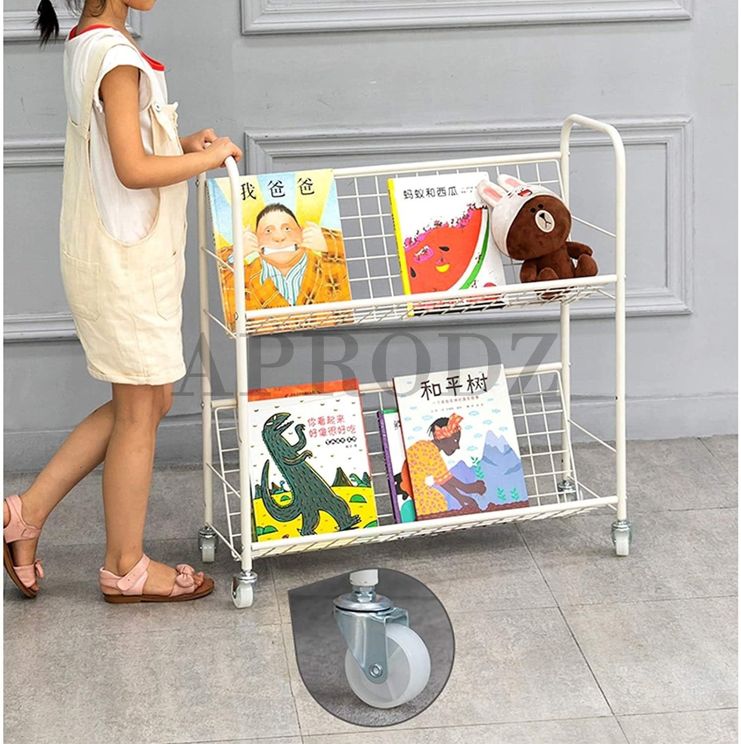 Children’s Metal Bookcase Shelves Storage Unit Kids Book Storage Rack Toy Chests & Organizers on Wheels