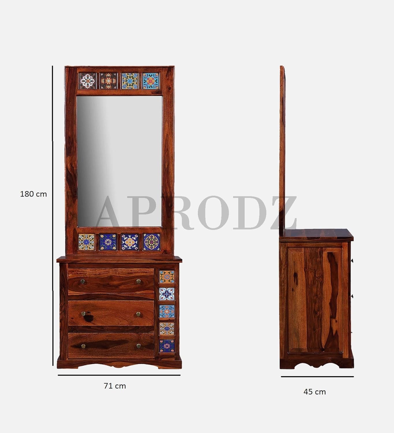 APRODZ Siramika Sheesham Wood Dressing Table with Three Drawer Storage for Living Room (Honey Oak Finish)