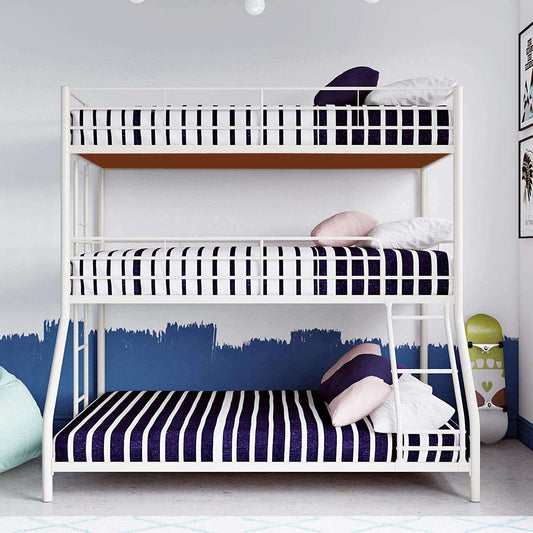 APRODZ Chavez Twin/Twin/Full Size Metal Triple Bunk Bed (Metal - White Powdercoated)
