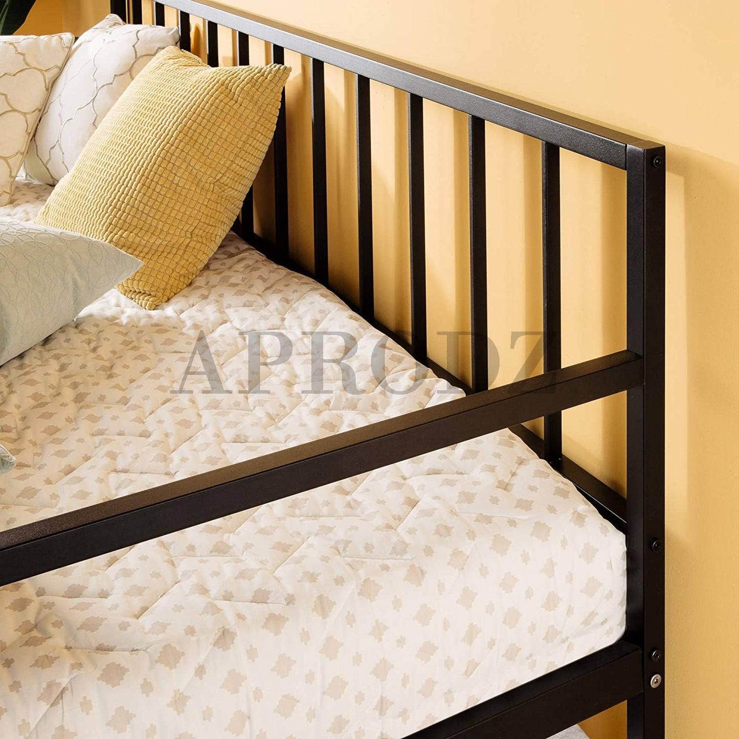 APRODZ Suniz Twin Size Metal Daybed with Trundle Bed, (Mattress Included-Metal - Black Powdercoated)