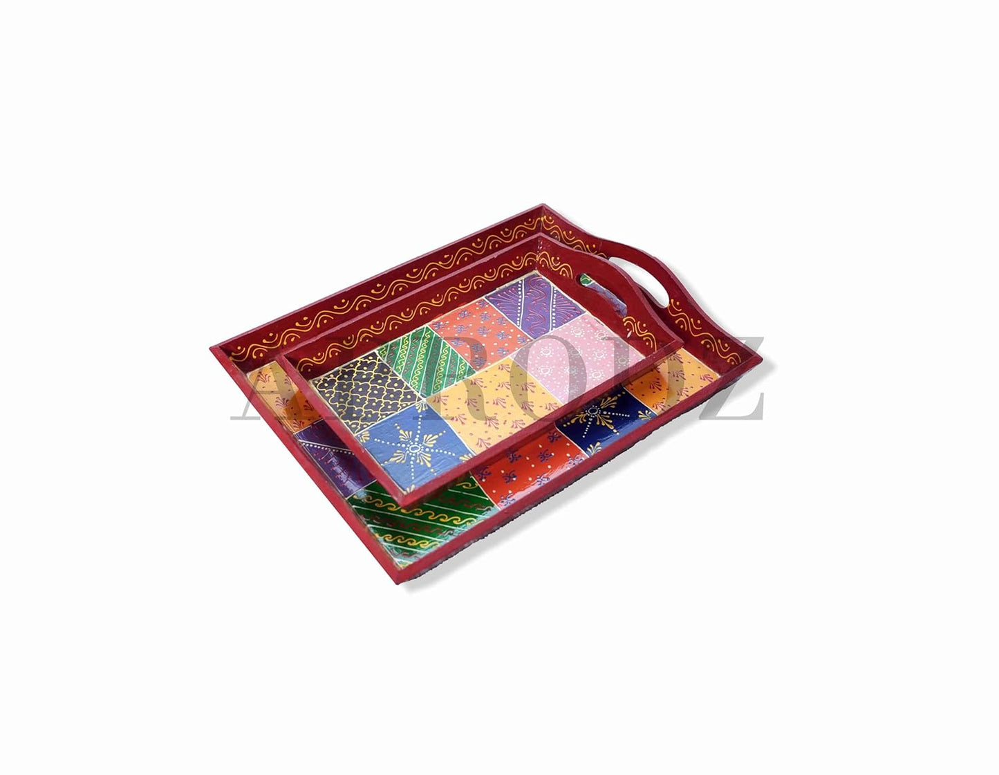 Aprodz Wooden Tray, 2-Piece Set, Service for 6 (Multicolour)