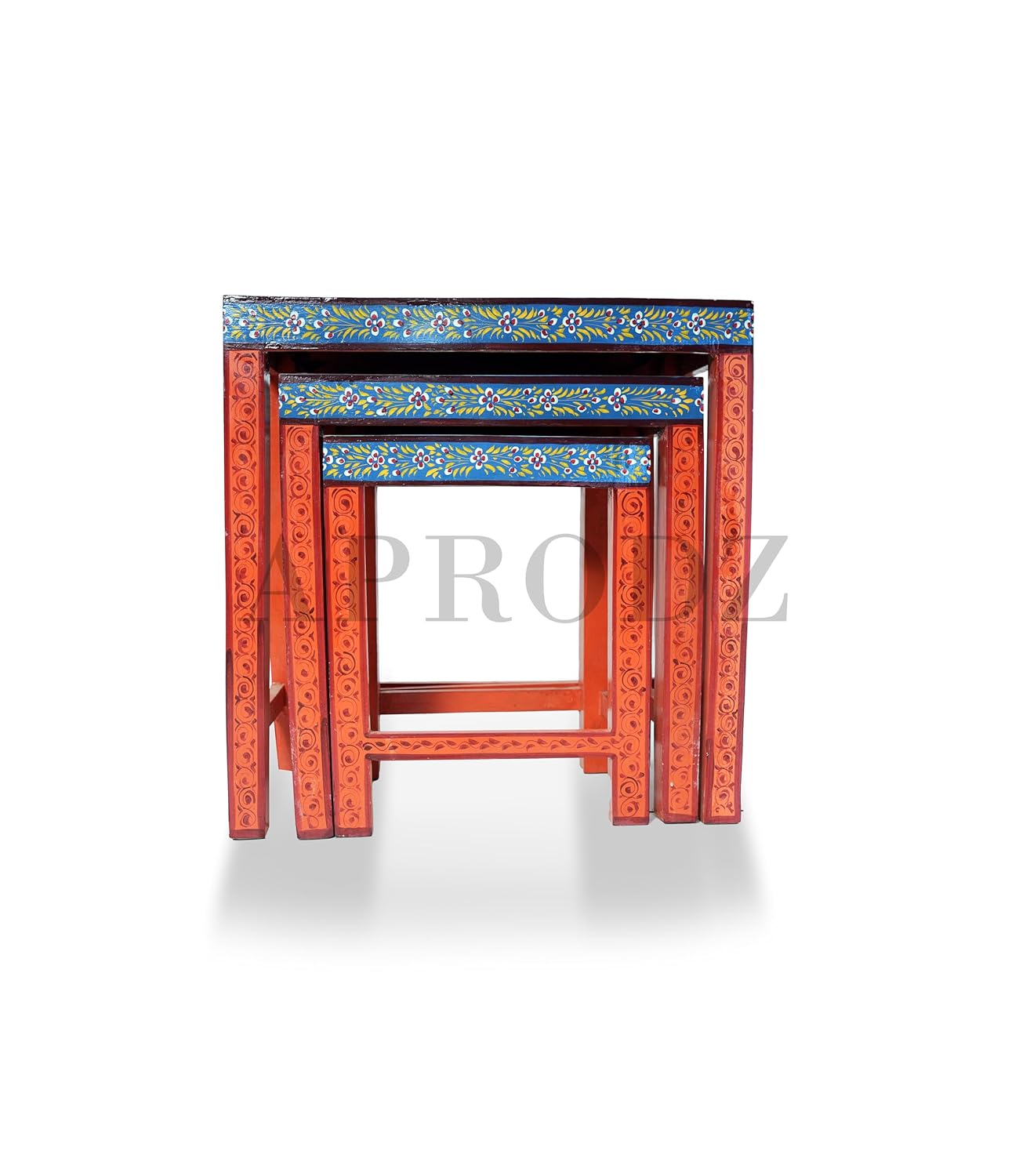 APRODZ Wooden Nesting Table Set of 3 Stools Portable Bedside End Table for Living Room Furniture (Multicolor)