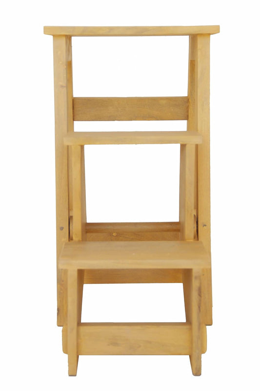 Mango Wood Folding Step Side End Table for Home | Stap Stool Table | Light Yellow