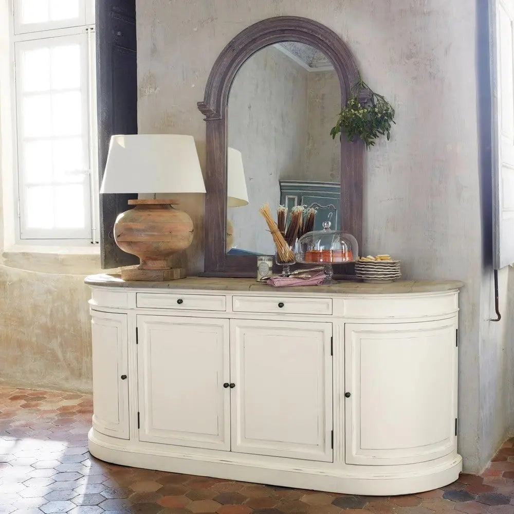 APRODZ Mango Wood Dnipro Sideboard Storage Cabinet for Living Room | Wooden Cabinet for Kitchen | White Finish