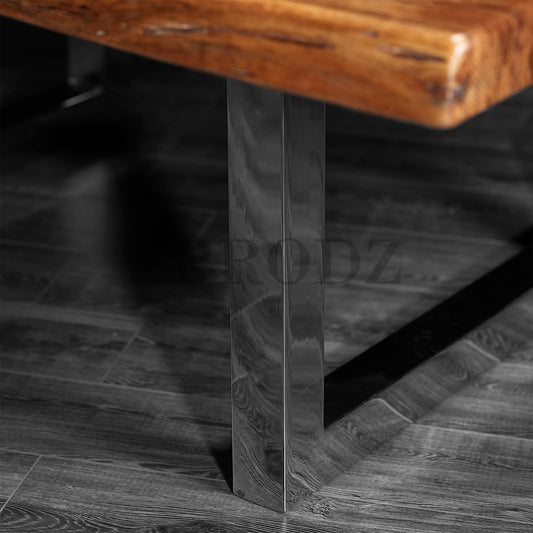 APRODZ Squaro Live Edge Acacia Wood Top and Stainless Steel Base Coffee Table (Teak Finish)