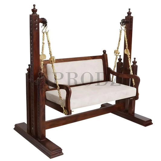 2 Seater Swing Wooden Jhula with Stand and Porchfor Indoor Outdoor & Balcony | House Swings for Adults (Walnut Finish)