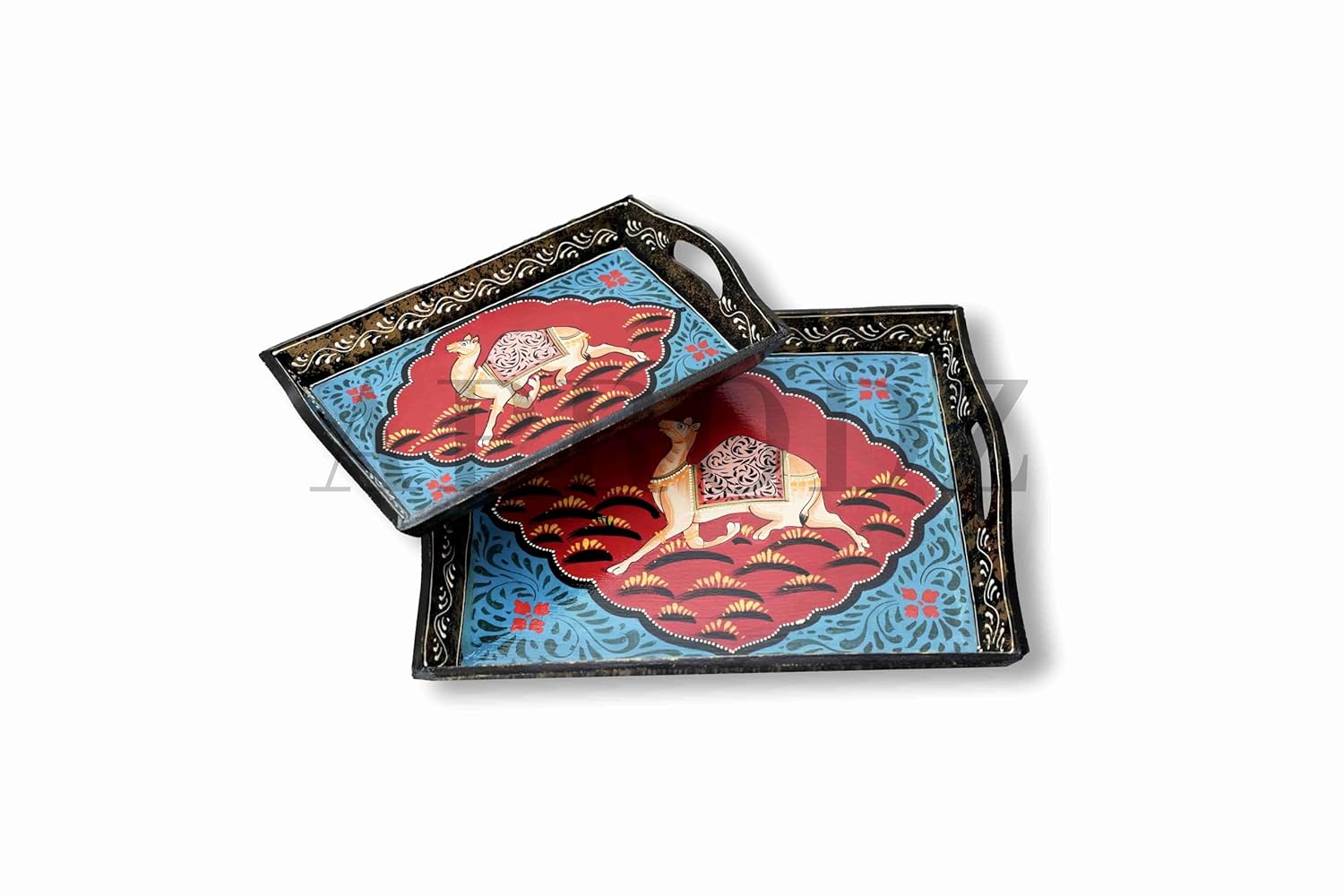 Aprodz Wooden Serving Trays Set of 2 by Aprodz - Stylish and Functional Serving Tray Set (Multicolor)