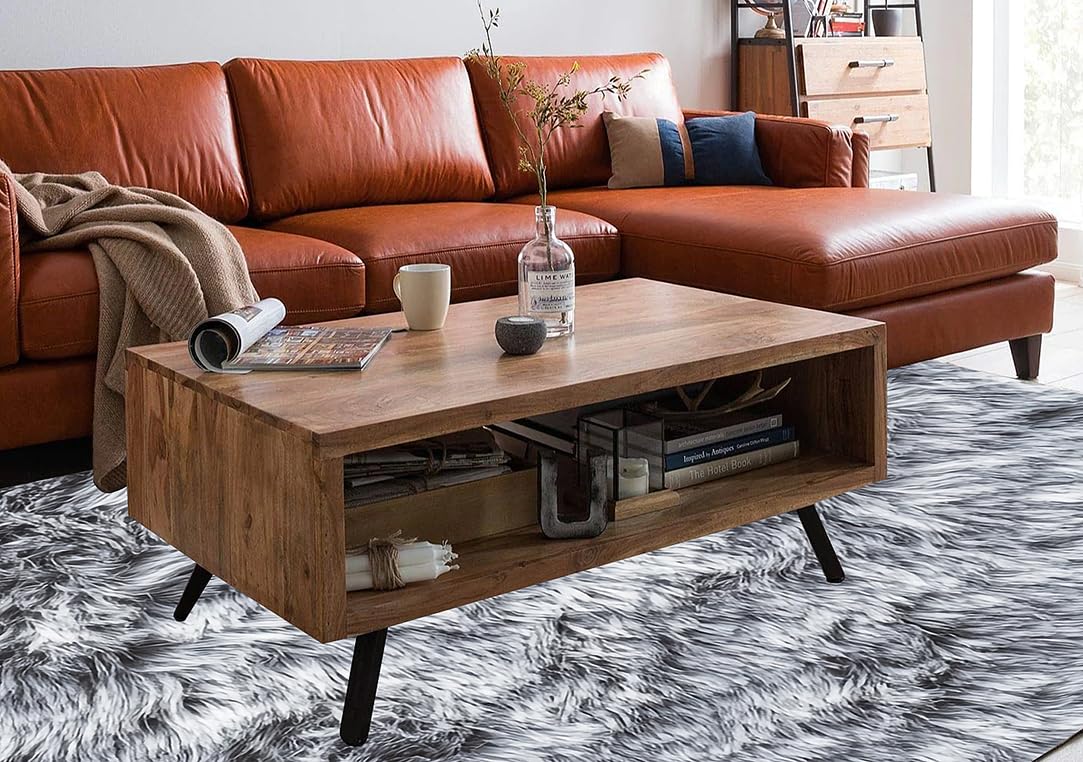 Chic Teda Sofa Teapoy Table | Natural & Black Finish | Solid Wood Side Table | Ideal for Living Room Décor