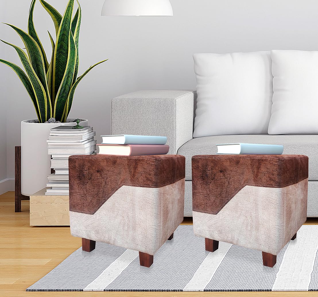 Ottoman Stool for Living Room | Pouffes for Sitting| Foot stools | Office Stools | Decoration & Dressing Table Suede Fabric Set of 2 Dark Brown +