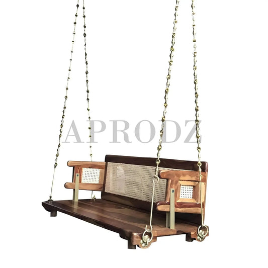 Reversible Wooden Swing Jhula with Brass Chainfor Indoor Outdoor & Balcony | House Swings for Adults (52 Inches, Honey Finish)