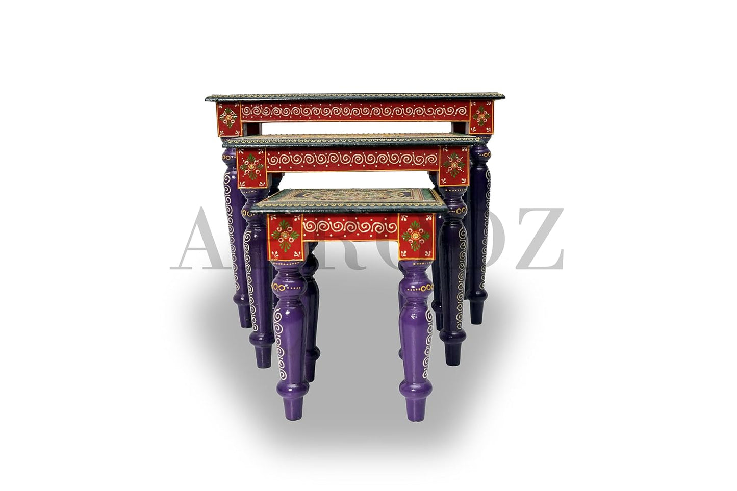 APRODZ Wooden Stool Cum Nesting End Table Pack of 3 Portable Bedside Tables for Living Room (Multicolor)