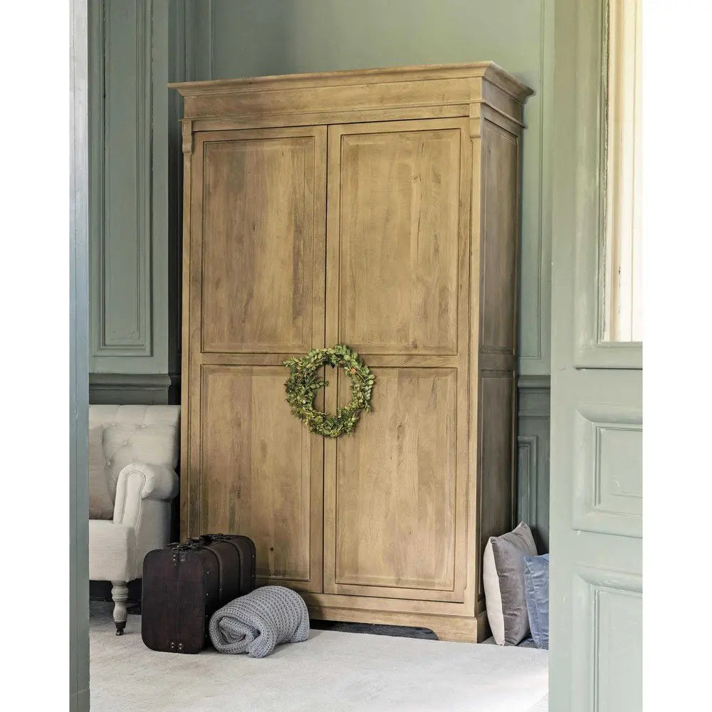 Aprodz Mango Wood Multipurpose Storage 2-Door Pattaya Wardrobe Almirah for Living Room | Brown Finish