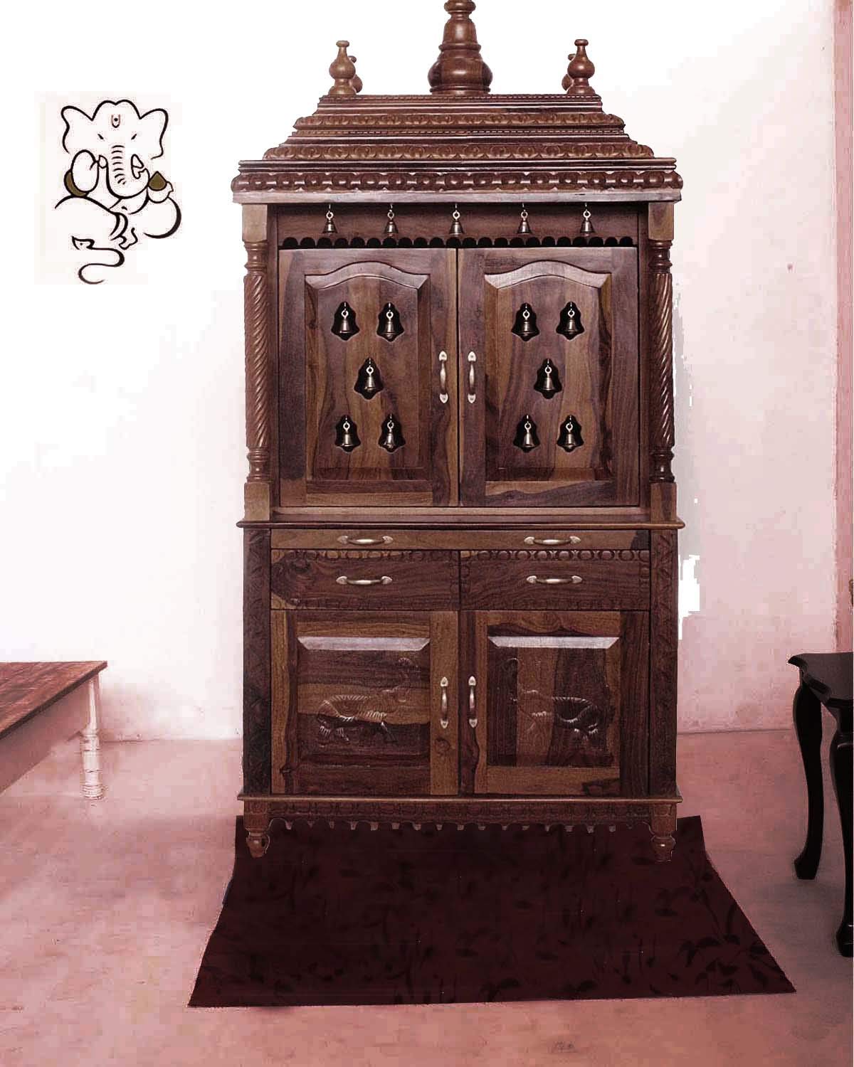 Handcrafted Sheesham Wood Temple with Storage for Pooja Room | Temple for Home | Pooja Mandir (Standard, Natural Teak)