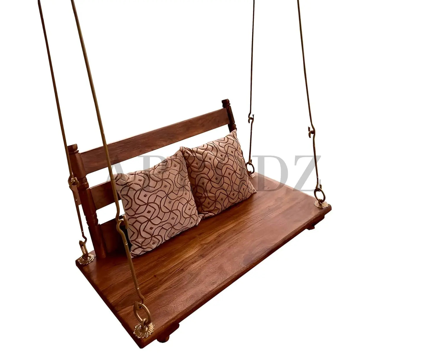3 Seater Swing Brass Coated Wooden Jhula for Indoor Outdoor & Balcony | House Swings for Adults (52 Inches)