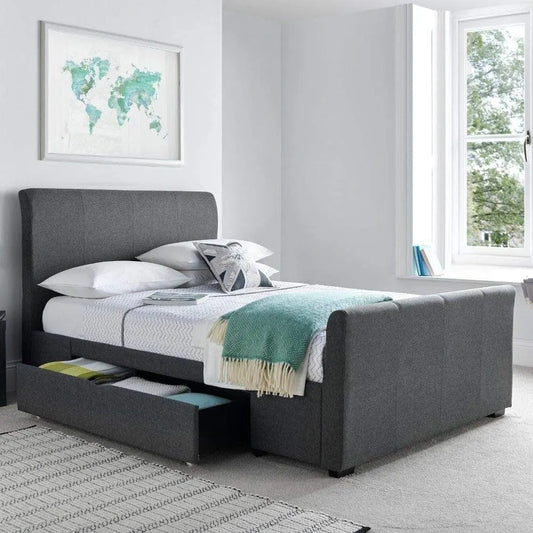 APRODZ Solid Wood Bray King Size Bed with 2 Drawers for Bedroom | Grey Finish