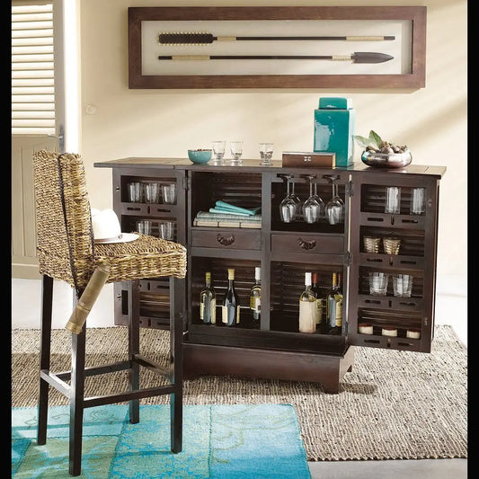 APRODZ Mango Wood Gilmore Stylish Brown Bar Cabinet with Wine Glass Storage for Living Room