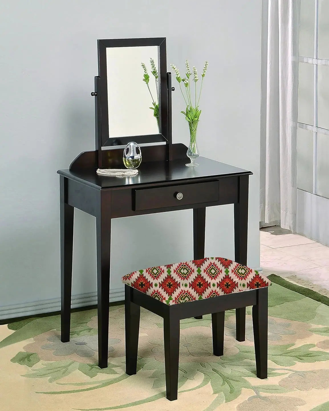 Acacia Wood Dressing Table with Portable Stool