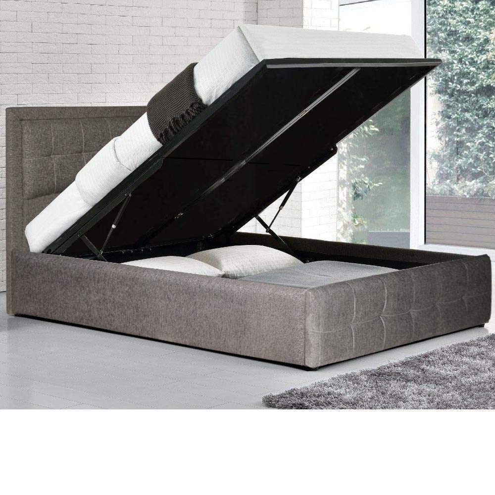 APRODZ Solid Wood Garret Queen Size Bed with Hydraulic Storage for Bedroom | Grey Finish