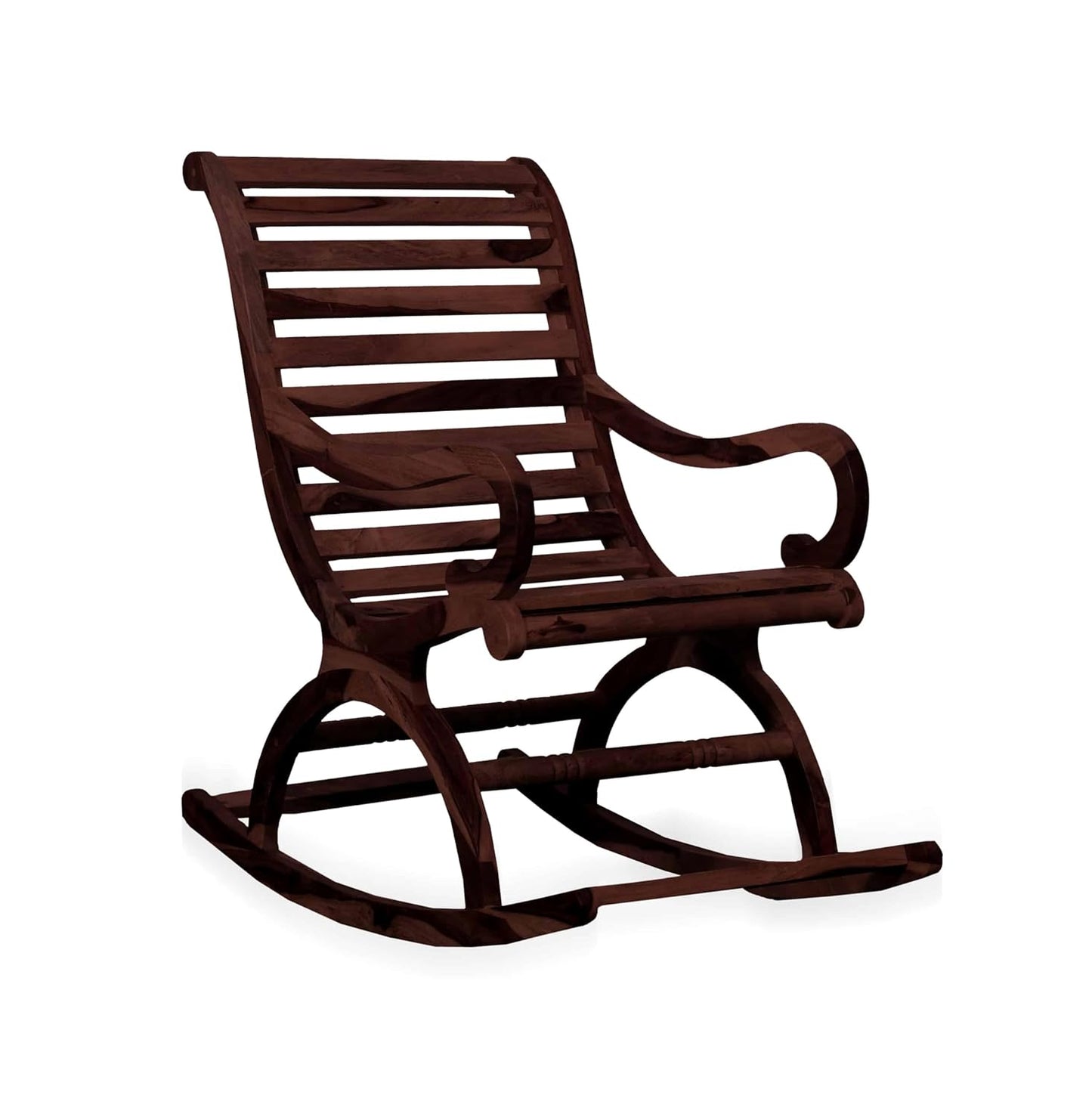 Narkali Sheesham Wood Ergonomic Rocking Chair with Cushion (Wood Finish)