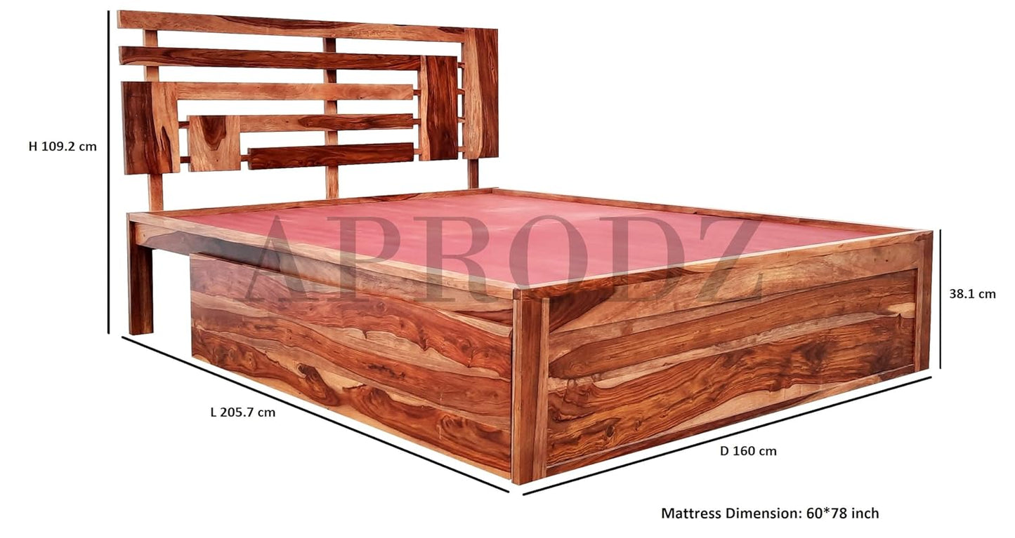Keviv Sheesham Wood Queen Size Bed with Drawers Storage for Home & Bedroom Wooden Beds Living Room (Teak Finish)