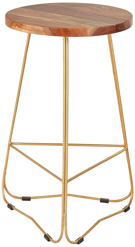 Backless Modern Counter Height Bar Stool, 25-Inch, Gold Metal Base with Natural Wood Finish Seat | Stool Set of 1