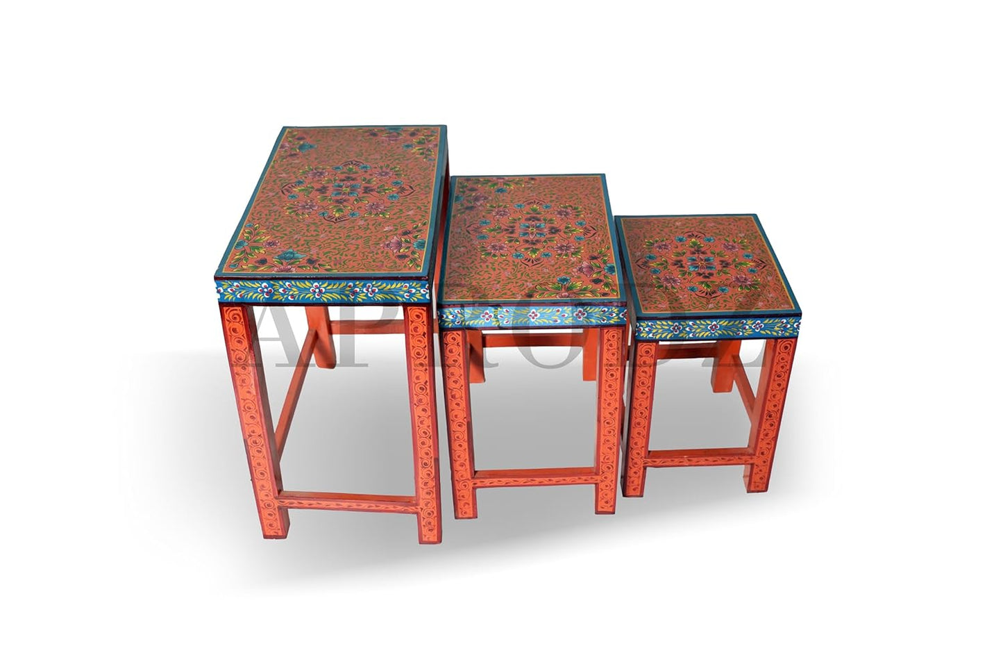 APRODZ Wooden Nesting Table Set of 3 Stools Portable Bedside End Table for Living Room Furniture (Multicolor)