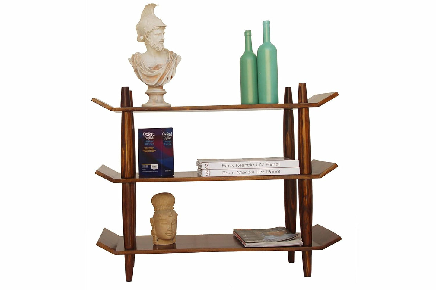 Solid Wood Stylish Bookcases and Book Shelves for Living Room | Rack Shelf | Natural Finish, Brown