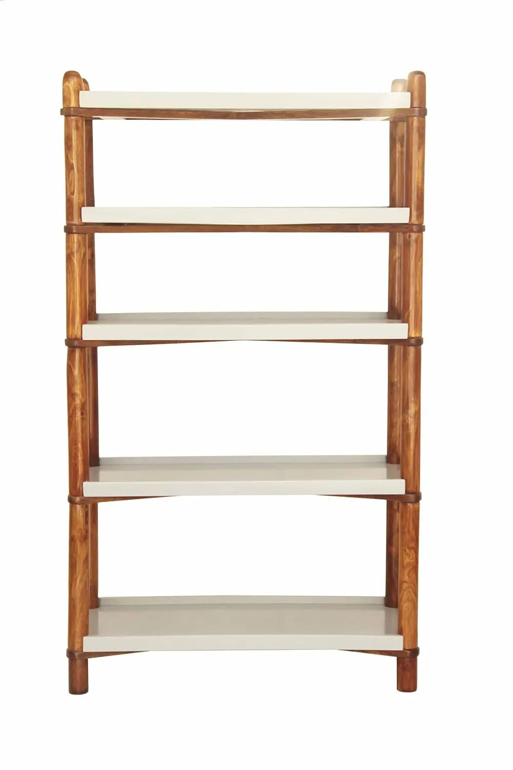 Solid Wood Open Bookcases and Book Shelves for Living Room | Rack Shelf | Dark Brown & White Finish