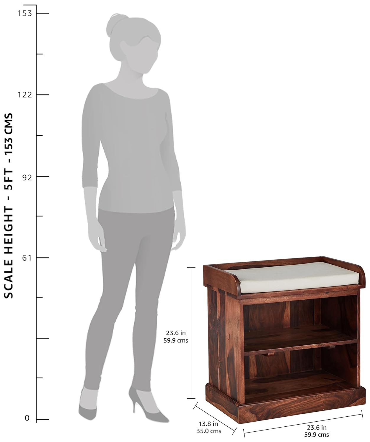APRODZ Plata Small Shoe Rack Wooden Multipurpose Storage Cabinet with Seat (Teak Finish)