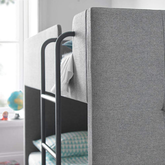 Gwars Single Size Solid Wood Grey Fabric Bunk Bed for Bedroom (Fabric Upholstery - Grey)