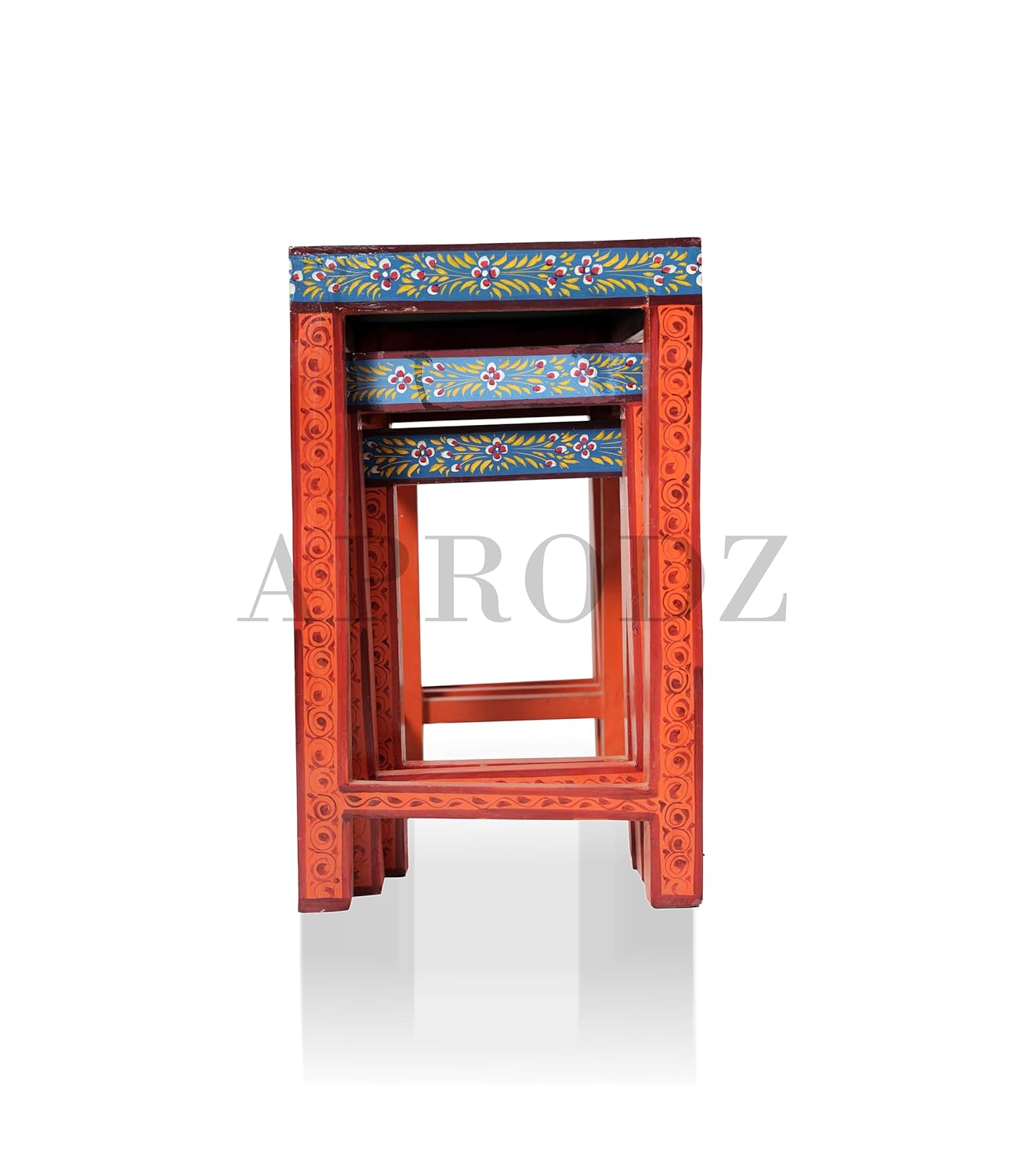 APRODZ Wooden Nesting Table Set of 3 Stools Portable Bedside End Table for Living Room Furniture (Multicolor)