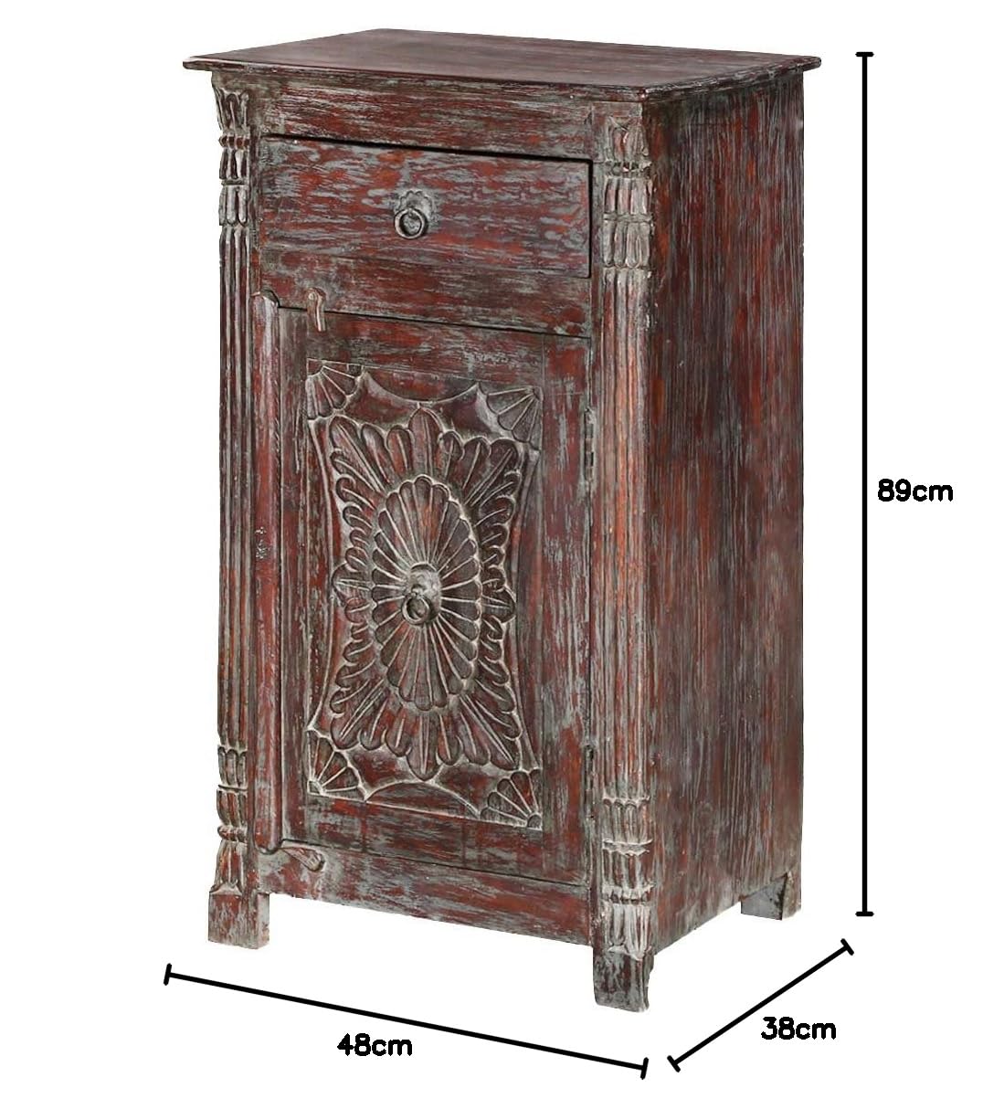 Mango Wood Wobxo One Door and One Drewer Selves Bedside Storage Table for Bedroom | Mohogany Finish