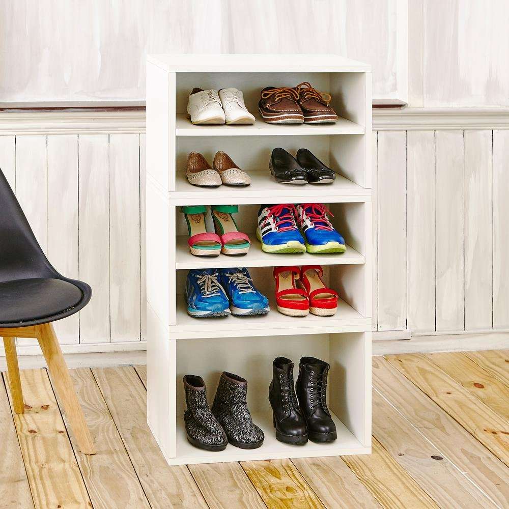 APRODZ Mango Wood Muril Shoe Cabinet for Home | Shoe Rack Organiser | White Finish